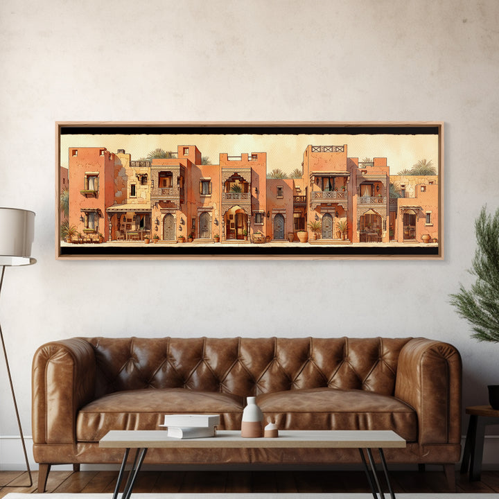 Terracotta Desert Town Facades Wall Art, Moroccan Architecture Poster, African Home Decor, Modern Canvas Print, Boho Wall Decor