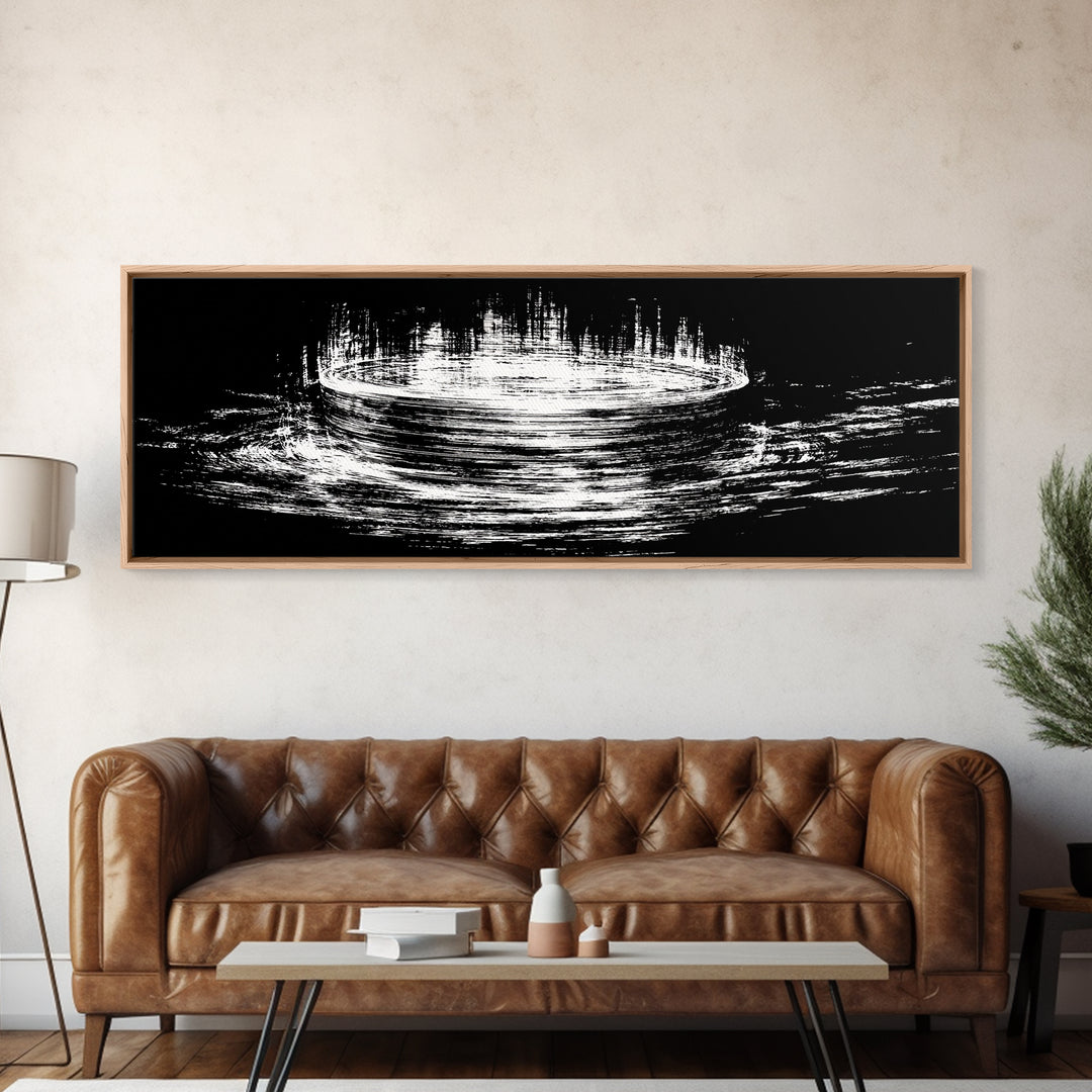 Black And White Lunar Water Ripple Wall Art, Minimalist Abstract Art, Modern Canvas Print, Meditation Room Decor, Dreamy Home Decor