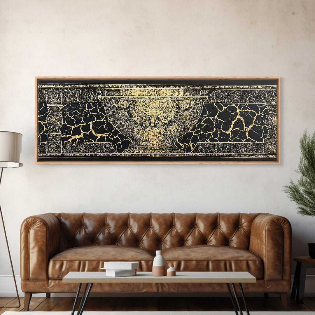 Black Gold Ancient Vessel Pattern Wall Art, Abstract Art, Luxury Canvas Art, Elegant Home Decor, Statement Wall Decor, Gift For Him