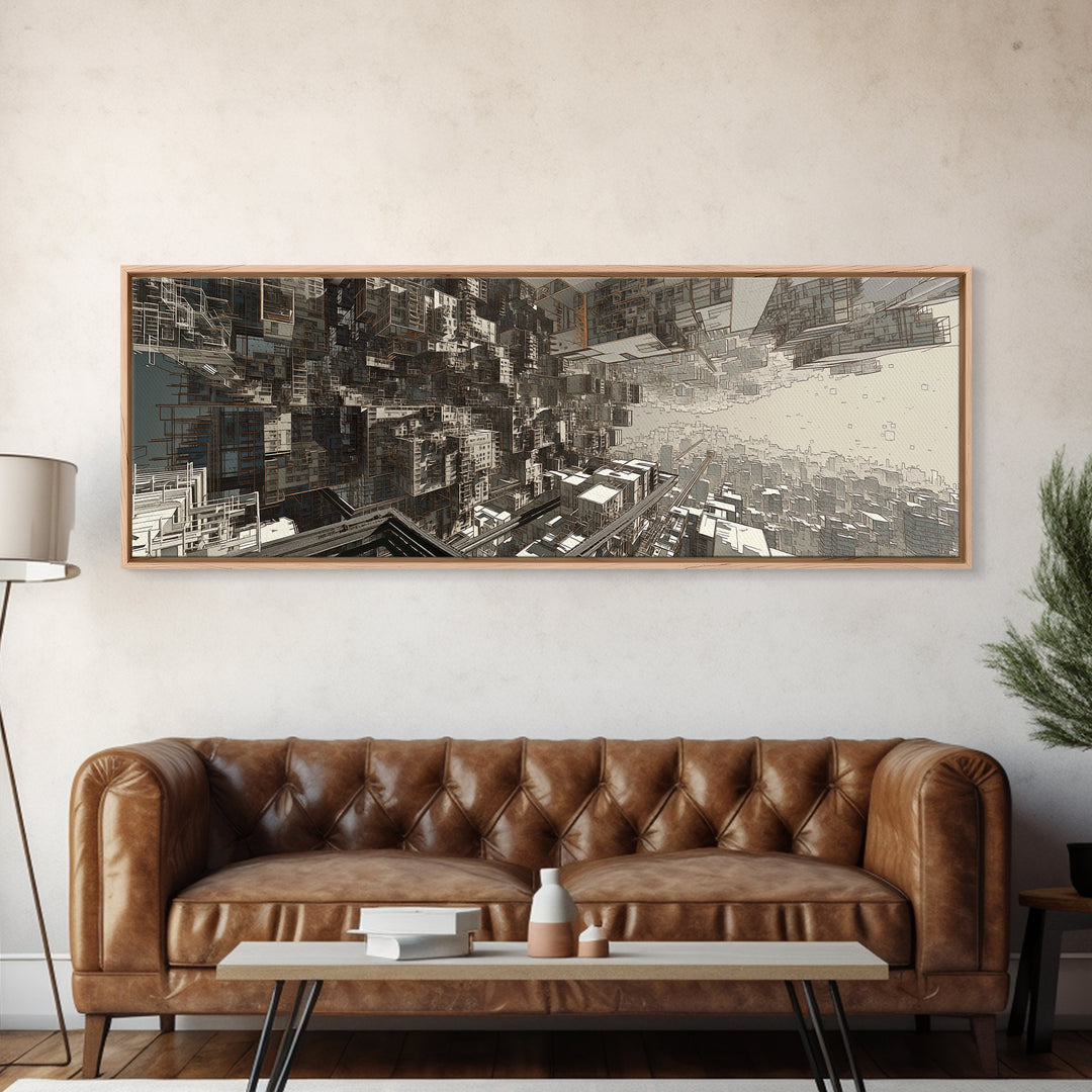 Futuristic Abstract Cityscape Corridor Wall Art, Urban Wall Art, Modern Canvas Art, Digital Art, Statement Wall Decor, Office Art