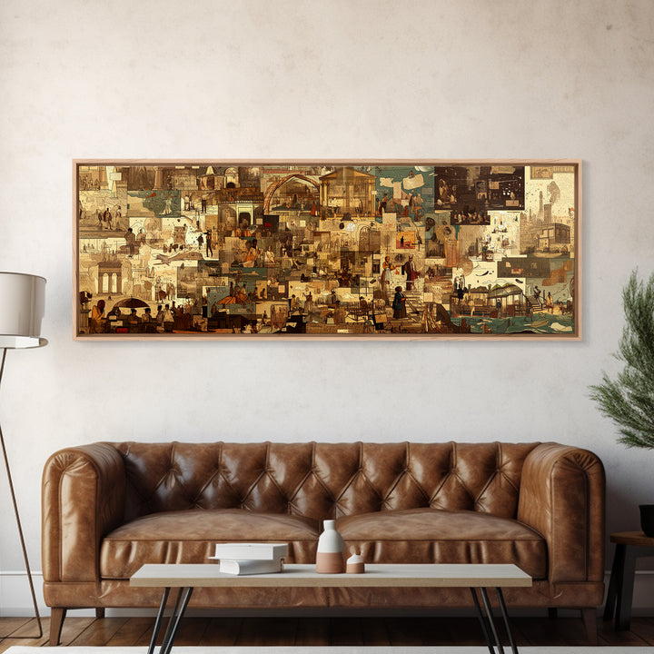 Sepia African Urban Collage Canvas Print, City Market Architecture, Modern African Art Decor, Neutral Living Room Artwork