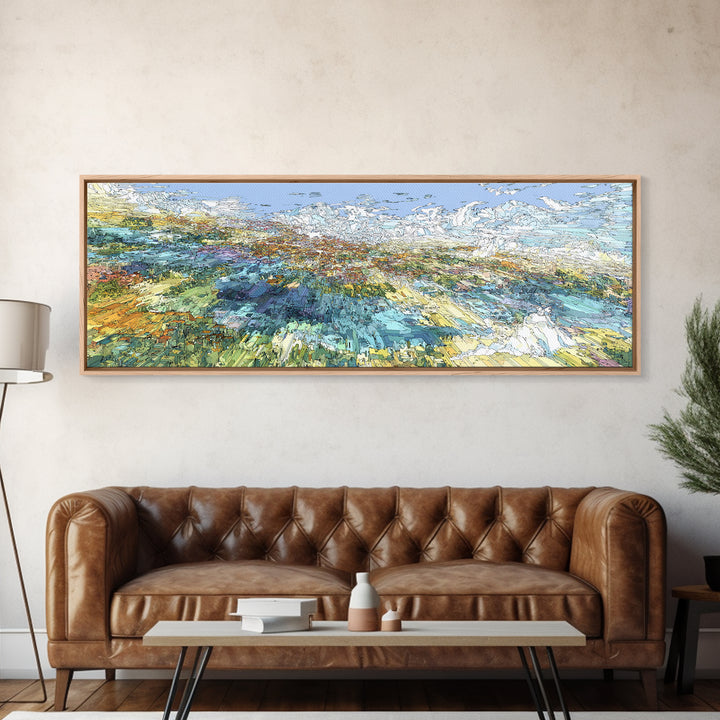 Wind Swept Abstract Coastal Fields Wall Art, Modern African Art Print, Textured Landscape Decor, Dreamy Panoramic Canvas