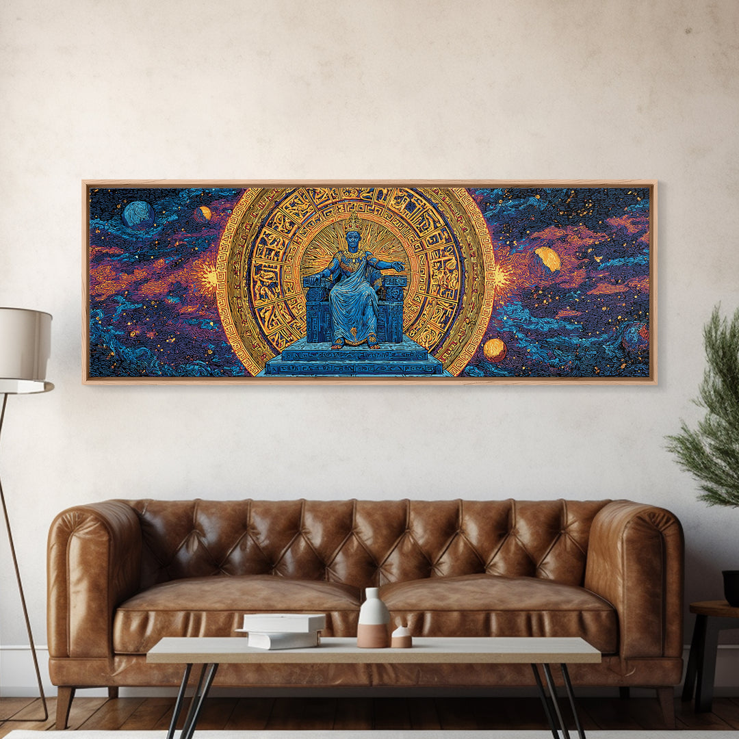 Cosmic African Goddess On Throne Canvas Print, Spiritual Wall Art, Afrocentric Decor, Gold Black Mystical Statement Piece