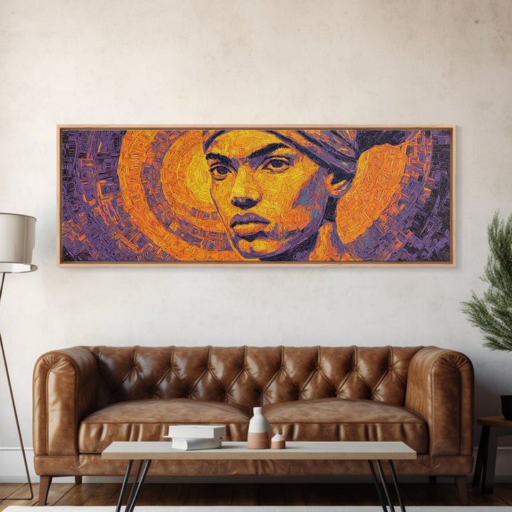 Bold African Woman Geometric Portrait Canvas Print, Abstract Wall Art, Afrocentric Decor, Orange Purple Statement Piece Gift