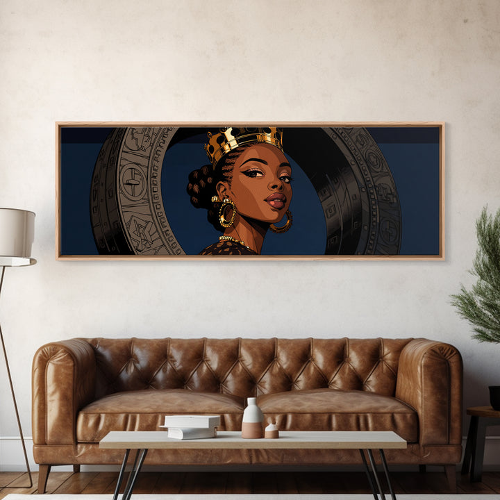 Regal African Queen Portrait With Crown, Afrocentric Wall Art, Black Woman Canvas Print, African American Art Decor Gift