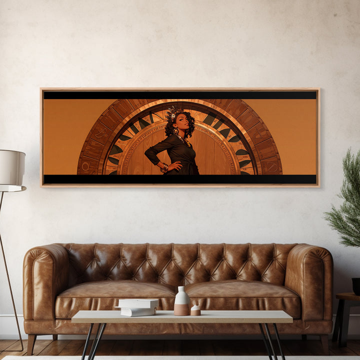Elegant Black Woman Portrait In Orange Arch, African American Art Wall Art, Fashion Canvas Print, Stylish Home Decor Gift
