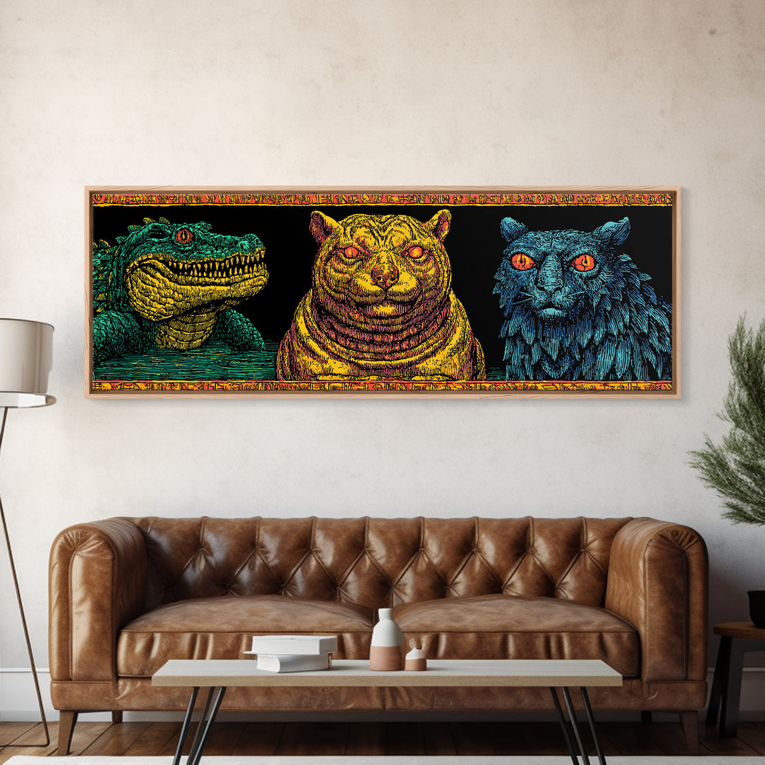 Crocodile Jaguar And Black Panther Portraits, African Safari Art Canvas Print, Jungle Wall Art, Bold Animal Home Decor Gift