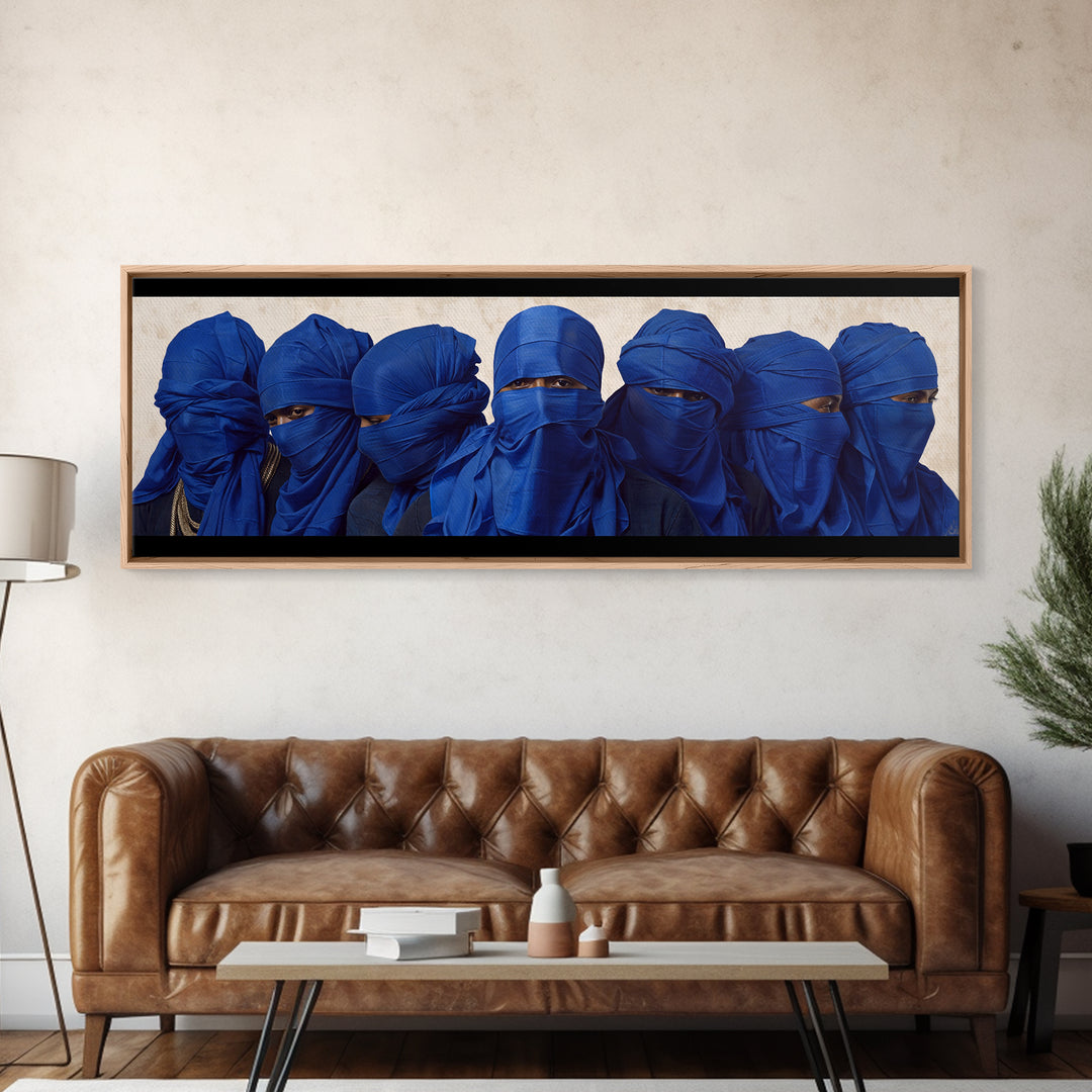 Blue Veiled Tuareg Men Portrait Wall Art, African Culture Art Print, Sahara Tribe Decor, Modern Afrocentric Canvas Print