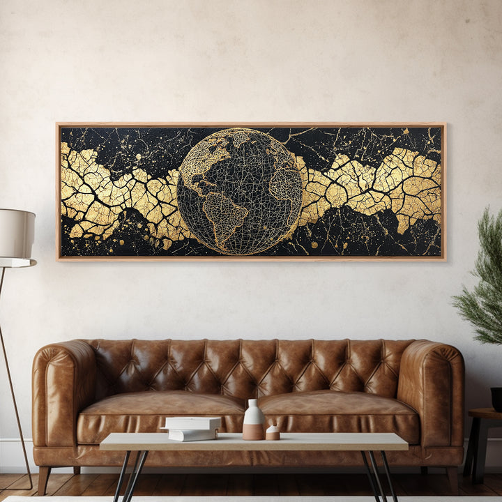 Golden World Map Globe Wall Art, African Travel Canvas Print, Black Gold Decor, Global Culture Office Art, Statement Gift