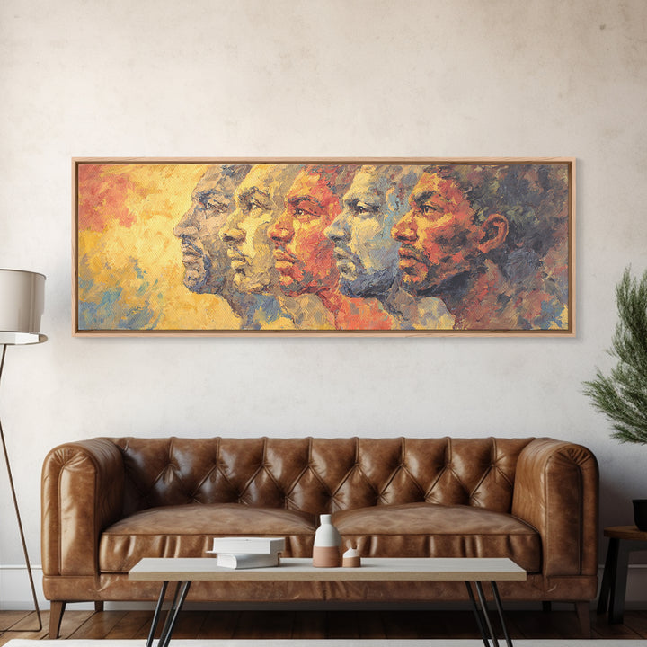 Textured African Ancestral Profiles Canvas Print, Afrocentric Wall Decor, Black History Portrait, Panoramic Art Gift For Home