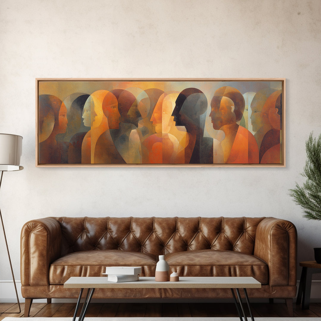 Layered African Dialogue Wall Art, Modern Afrocentric Abstract Faces, Black Culture Decor, Earth Tone Panoramic Print For Living Room