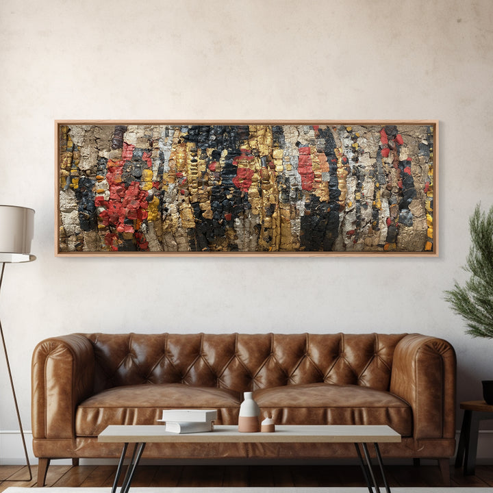 Textured Tribal Figures In Red Black And Gold Wall Art, African Abstract Painting, Afrocentric Decor, Cultural Canvas Print