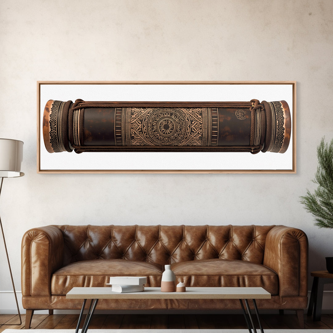 Carved Tribal Drum Cylinder In Brown Wood Canvas Print, African Sculpture Art, Ethnographic Wall Decor, Handmade Style Gift