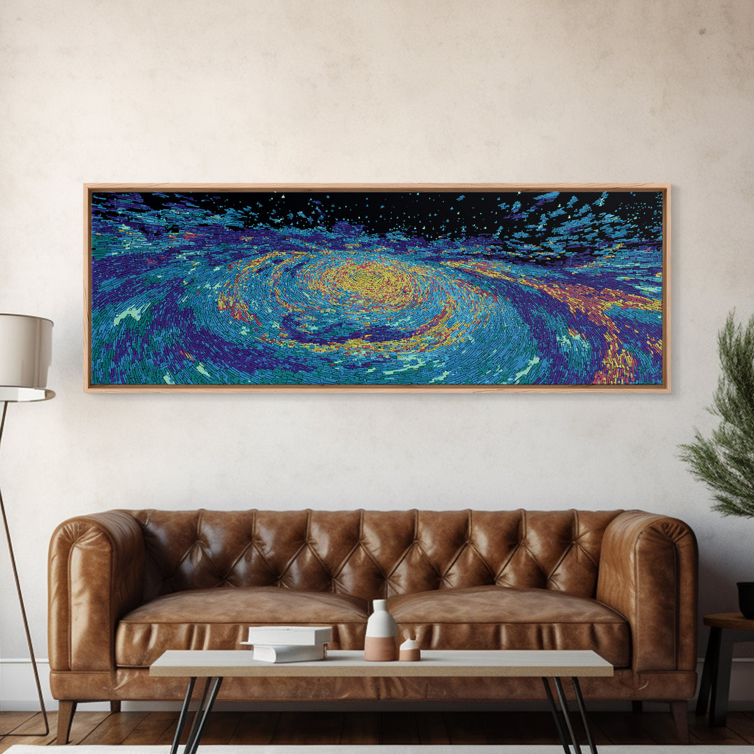 Vibrant Blue Spiral Galaxy And Starfield Canvas Print, Abstract Wall Art, Modern Cosmic Decor, Colorful Living Room Art Print