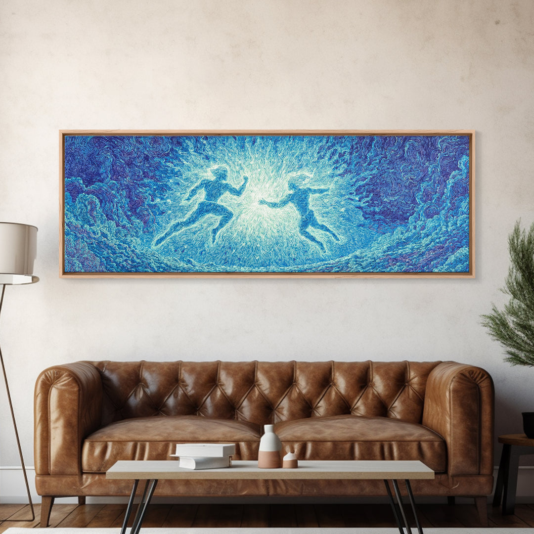 Blue Mystical Spirit Dancers In Flowing Water Wall Art, Dreamy Wall Art, Abstract Art, Modern Canvas Art, Spiritual Wall Decor