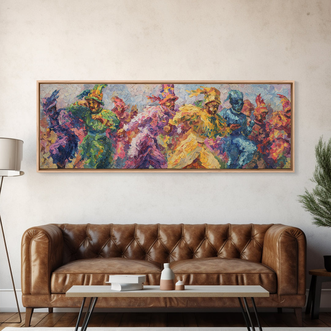 Vibrant African Dancers In Colorful Abstract Movement Framed Canvas Print, African Painting, Black Art, Statement Wall Art