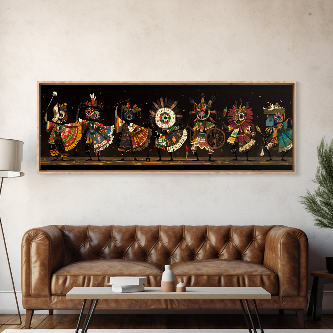 Masked African Dancers In Colorful Tribal Costumes Wall Art, Afrocentric Canvas Print, Cultural Statement Living Room Decor