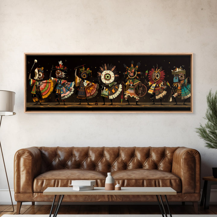 Masked African Dancers In Colorful Tribal Costumes Wall Art, Afrocentric Canvas Print, Cultural Statement Living Room Decor