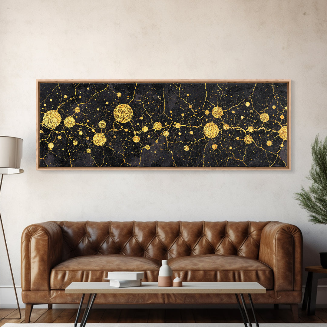 Black Marble Gold Constellation Abstract Wall Art, Luxury Canvas Print, Modern Geometric Living Room Decor Housewarming Gift