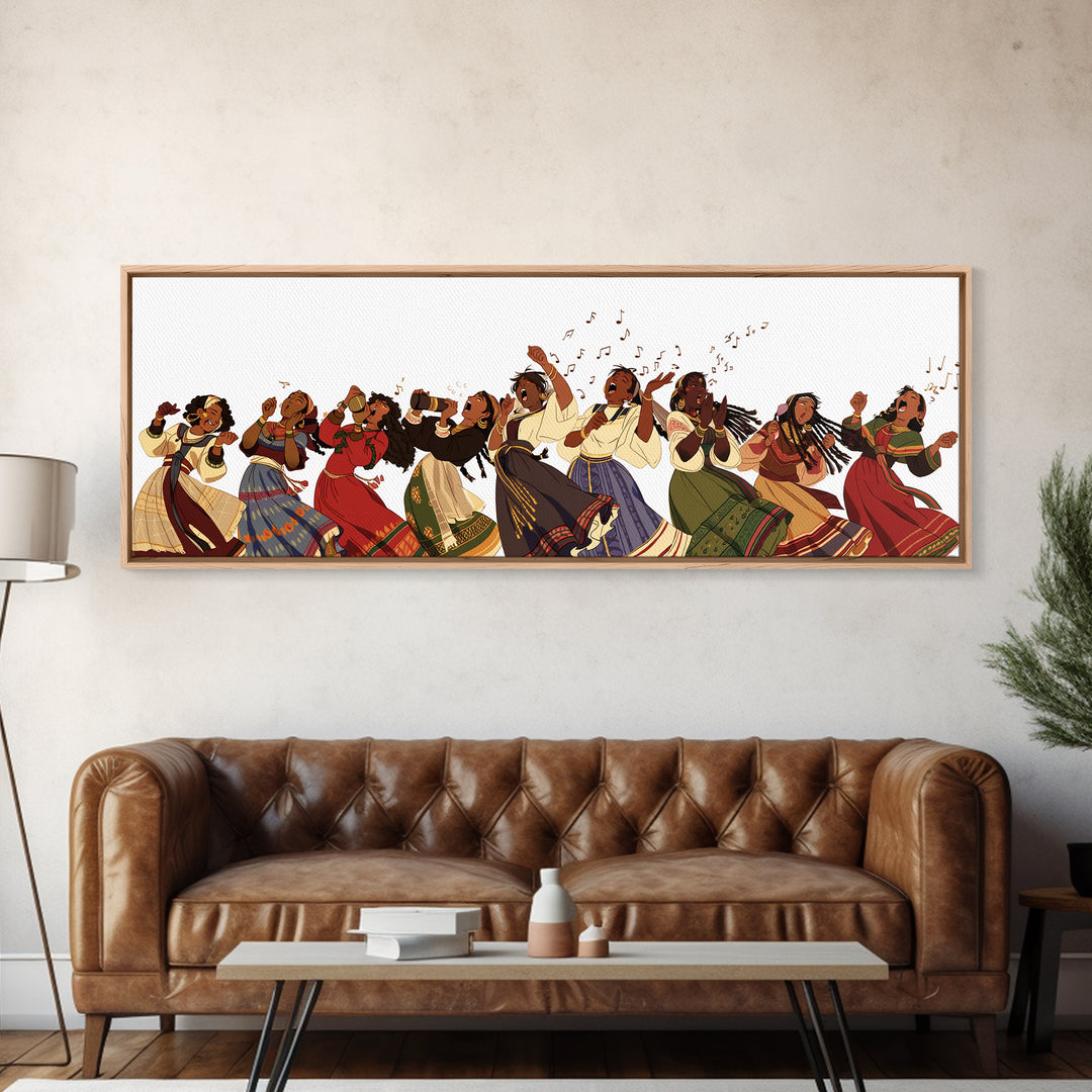 Joyful African Women Dancing And Singing In Colorful Dresses Wall Art, Cultural Canvas Print, Afrocentric Home Decor Gift