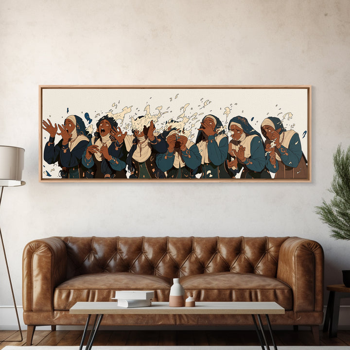 African Women Choir Clapping In Blue Robes Wall Art, Cultural Canvas Print, Black Women Art Church Prayer Home Decor Gift