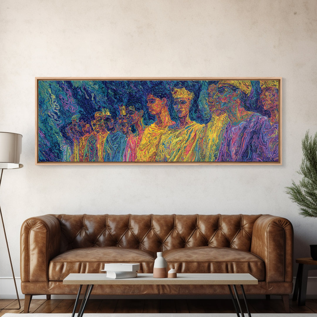 Neon African Figures In Psychedelic Textured Color Canvas Print, Abstract Wall Art, Modern Afrocentric Statement Decor Gift