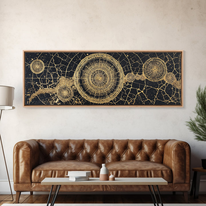 Gold Celestial Map Canvas Print, African Abstract Circles, Black And Gold Wall Art, Spiritual Luxury Home Decor, Mystical Wall Art