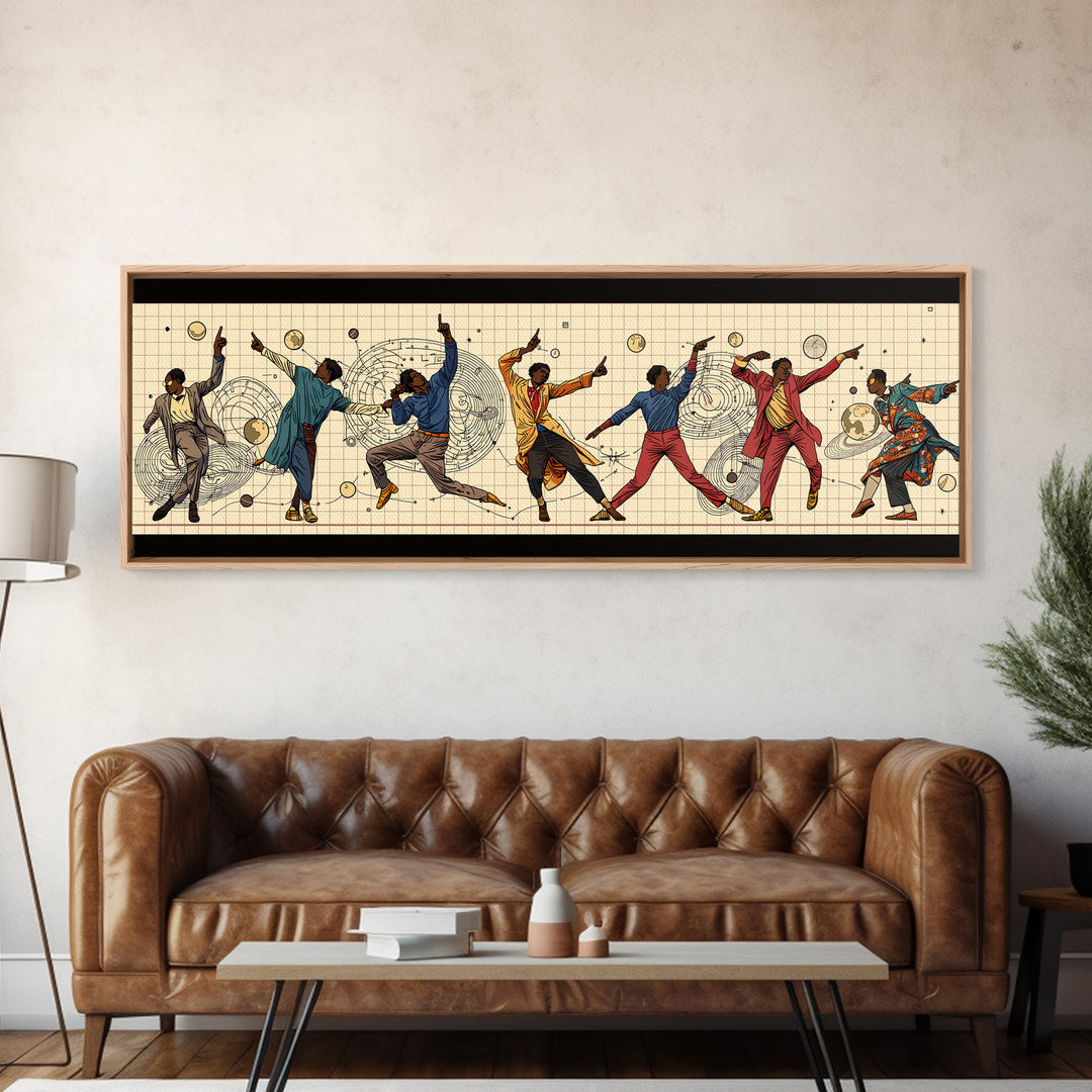 Joyful African Dancers In Motion Wall Art, Afrocentric Culture Art, Black People Decor, Panoramic Canvas, Gift For Art Lovers