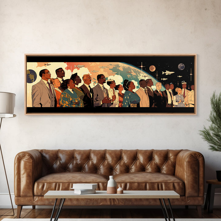 Afrofuturist Black Leaders Watching Space Canvas Print, African American Art, Black History Gift, Cultural Wall Art Decor