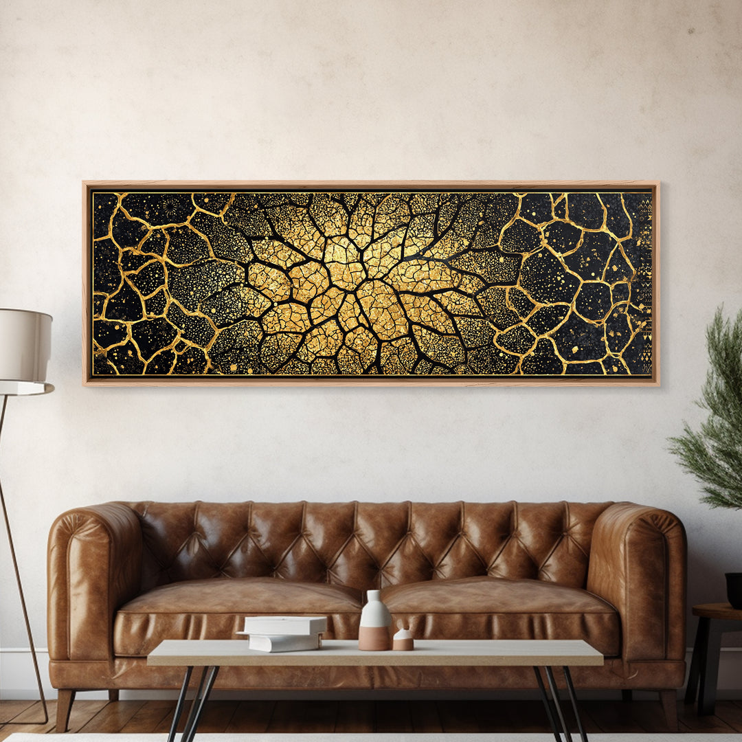 Black And Gold Cracked Mosaic Wall Art, Geometric Wall Art, Luxury Canvas Art, Earth Tone Wall Decor, Statement Piece, Home Decor Gift