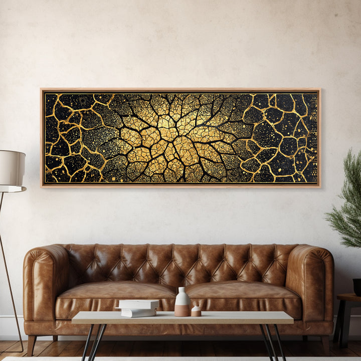 Black And Gold Cracked Mosaic Wall Art, Geometric Wall Art, Luxury Canvas Art, Earth Tone Wall Decor, Statement Piece, Home Decor Gift