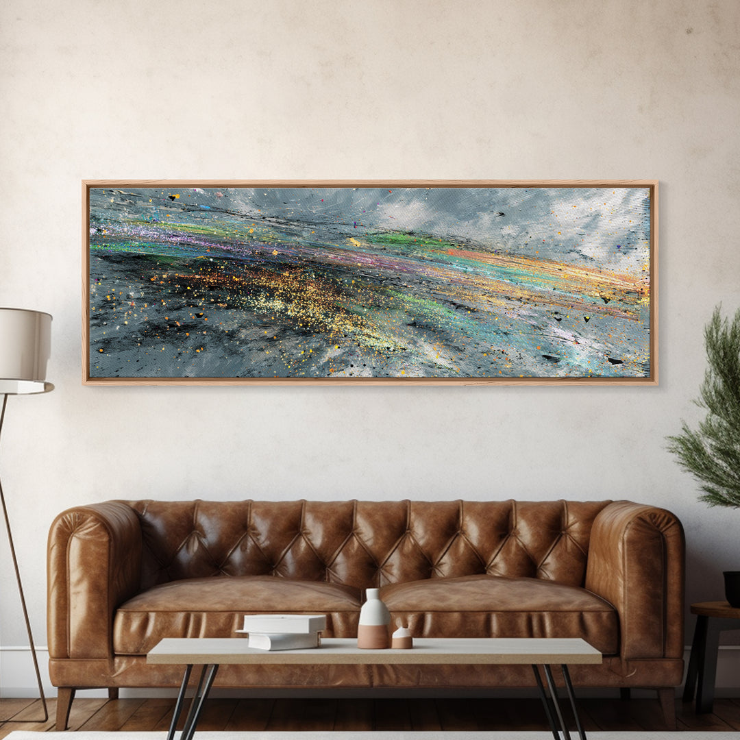 Rainbow Storm Abstract Landscape Canvas Print, Textured Art Print, Modern Wall Art, Blue Green Decor, Large Decor Art Gift