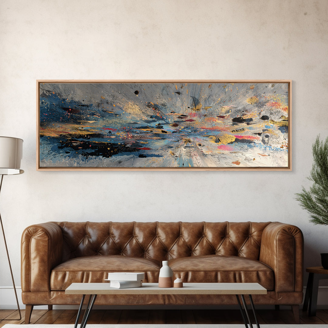 Moody Abstract Ocean Horizon Wall Art, Blue Gold Canvas Print, Modern Abstract Art, Living Room Decor, Unique Wall Decor Gift