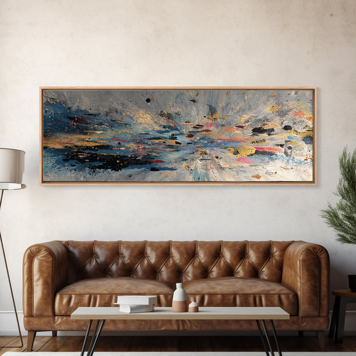 Moody Abstract Ocean Horizon Wall Art, Blue Gold Canvas Print, Modern Abstract Art, Living Room Decor, Unique Wall Decor Gift