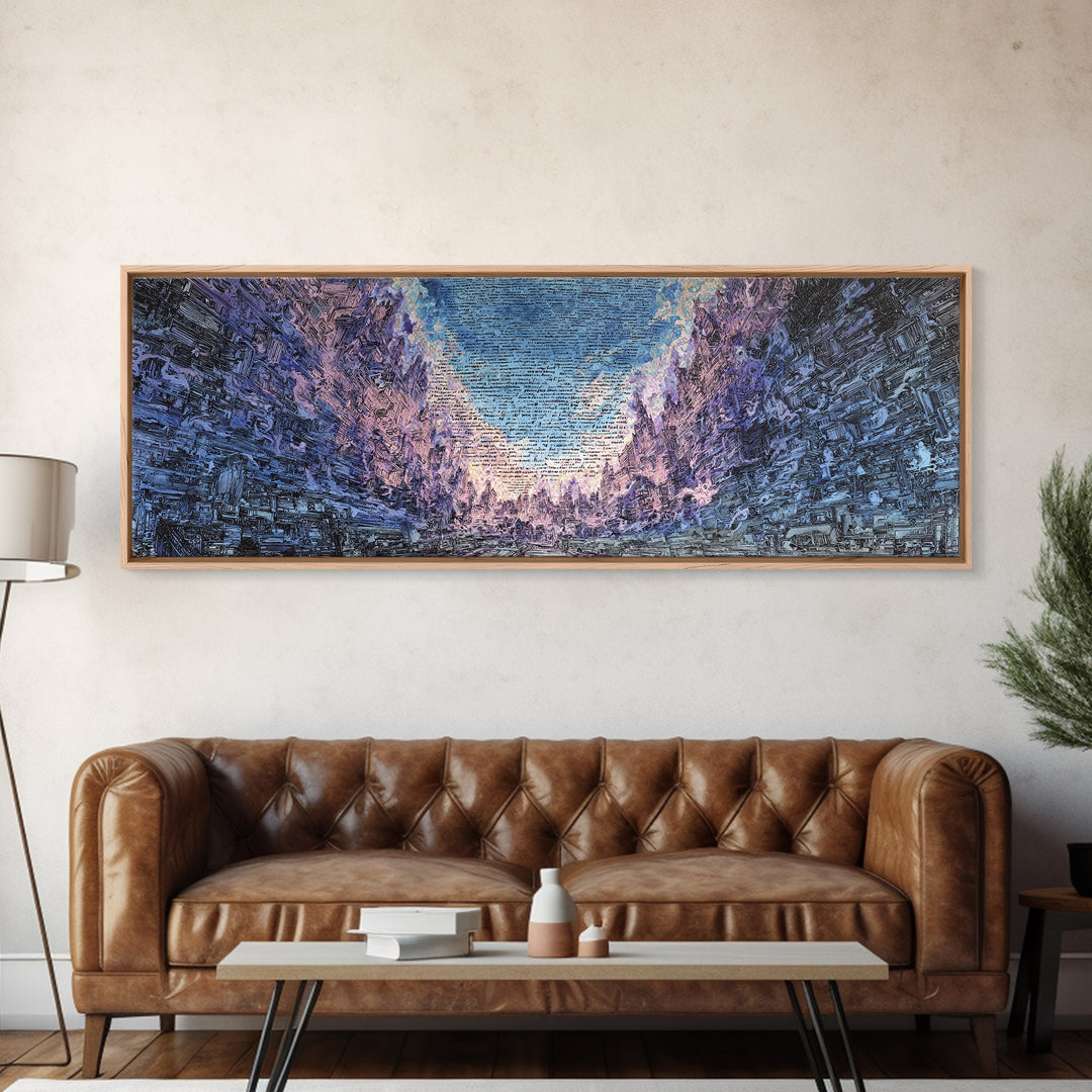 Icy Blue Mountain Canyon Abstract Wall Art, Panoramic Landscape Canvas, Modern Nature Decor, Large Living Room Art Print