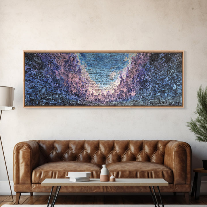Icy Blue Mountain Canyon Abstract Wall Art, Panoramic Landscape Canvas, Modern Nature Decor, Large Living Room Art Print