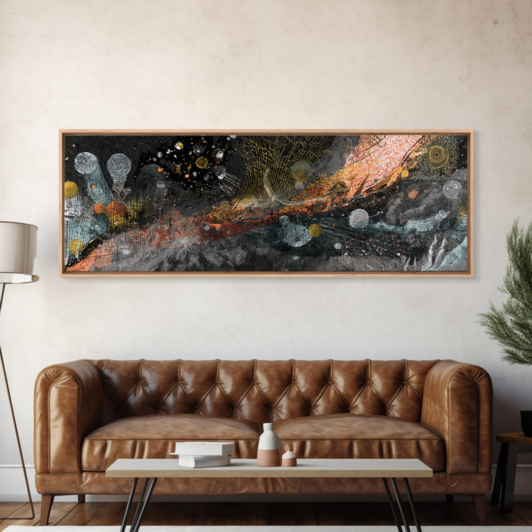 Black Gold Cosmic Abstract Canvas Print, Textured Galaxy Wall Decor, Modern Luxury Art, Bold Office And Living Room Decor