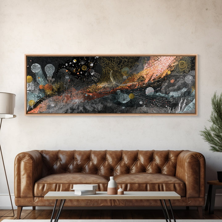 Black Gold Cosmic Abstract Canvas Print, Textured Galaxy Wall Decor, Modern Luxury Art, Bold Office And Living Room Decor