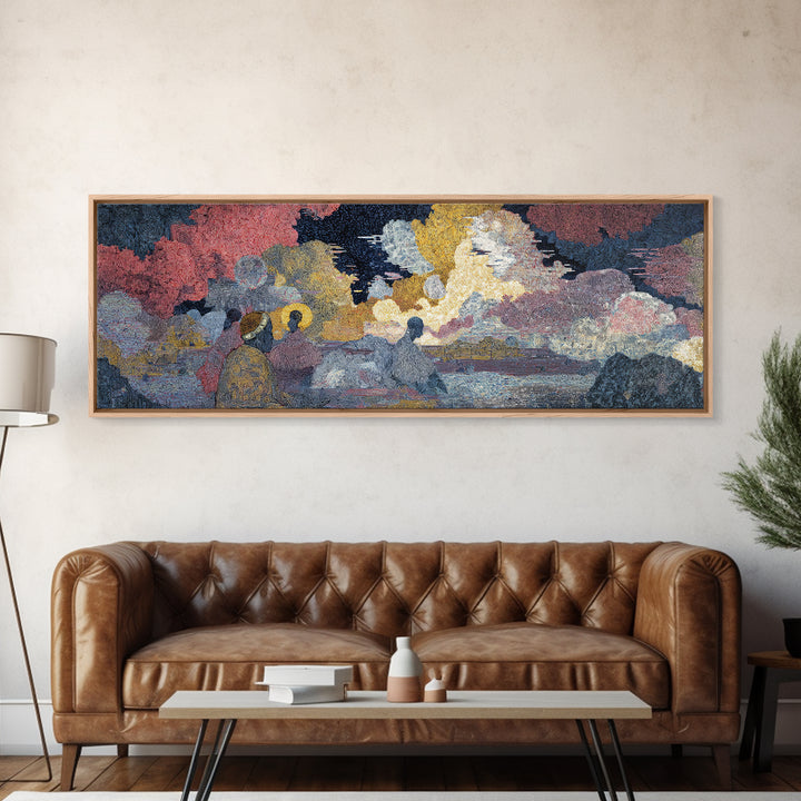 Sunset Harbor Figures In Textured Clouds Wall Art, African Inspired Landscape, Colorful Modern Canvas Print For Living Room