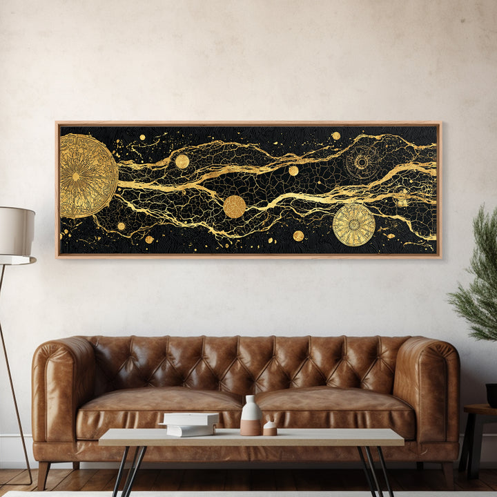 Gold Celestial River Abstract Canvas Print, Black And Gold Wall Art, Cosmic Luxury Decor, Modern Office Statement Piece Gift