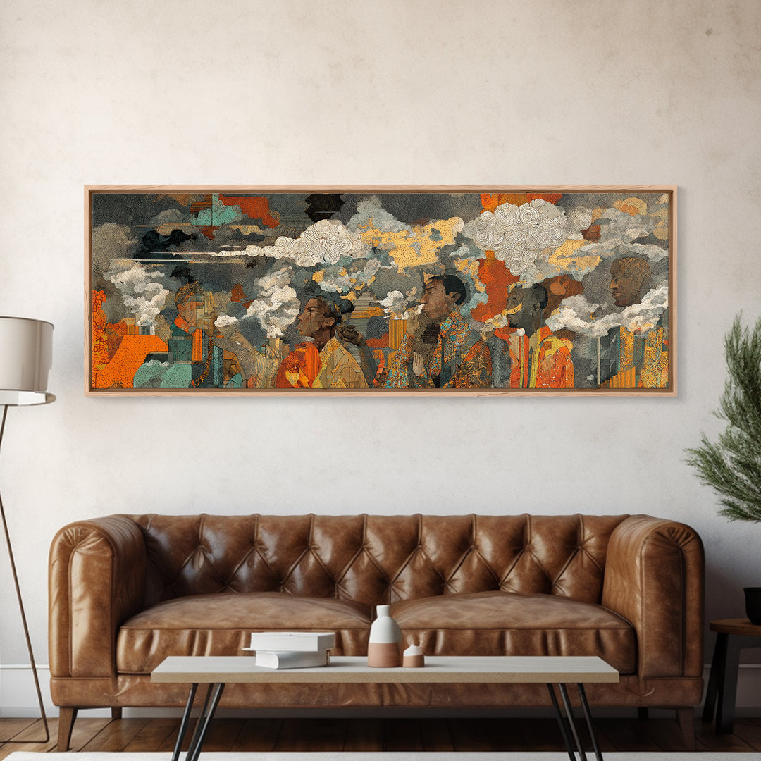 African Women Under Storm Clouds Wall Art, Cultural Portrait Canvas Print, Afrocentric Decor, Earth Tone Living Room Artwork