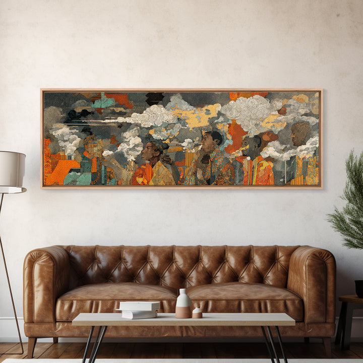 African Women Under Storm Clouds Wall Art, Cultural Portrait Canvas Print, Afrocentric Decor, Earth Tone Living Room Artwork