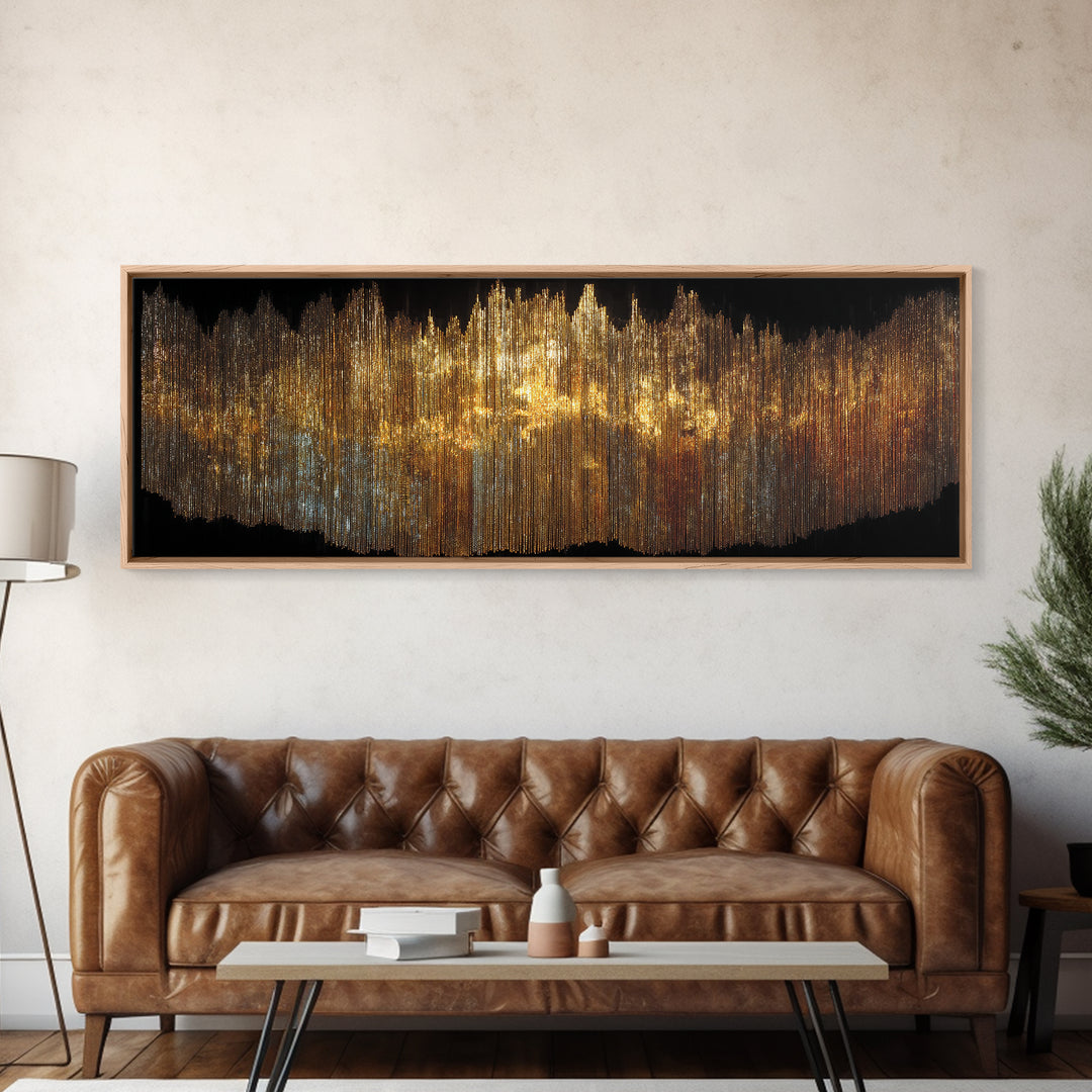 Golden Soundwave Light Abstract Wall Art, Luxury Canvas Art, Black And Gold Art, Statement Wall Decor, Elegant Home Art Print