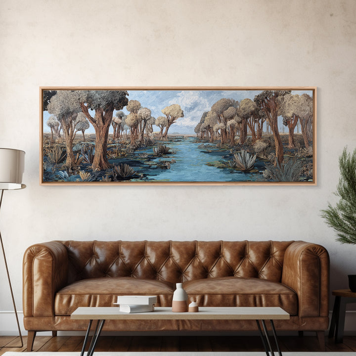 Serene African Wetland River Landscape Wall Art, Baobab Tree Safari Decor, Nature Scene Art, Earth Tone Living Room Decor