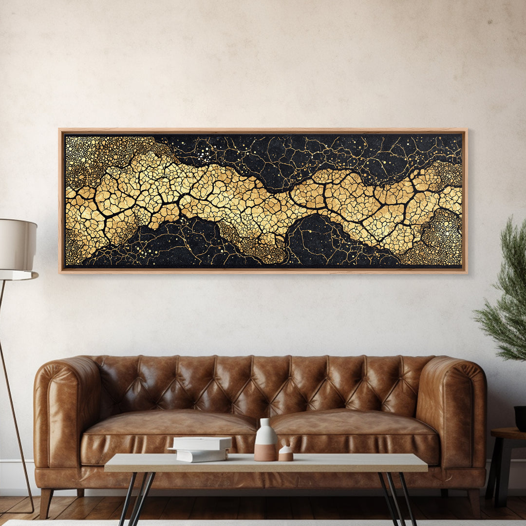 Abstract Black And Gold Cracked River Canvas Print, Luxury Modern Wall Decor, Textured Art Print, Elegant Home Decor Gift