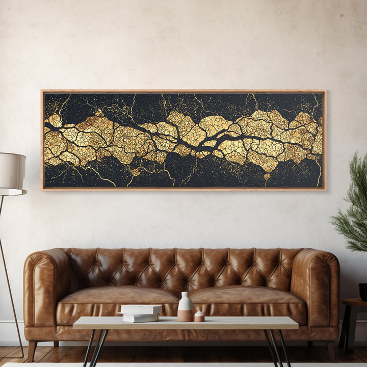 Black And Gold Abstract Kintsugi Veins Canvas Print, Luxury Wall Art Decor, Modern Textured Artwork, Statement Piece Gift