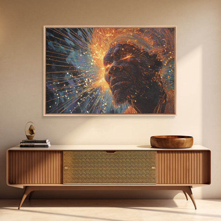 Cosmic Black Man Profile With Radiant Energy Wall Art, Afrocentric Spiritual Decor, Modern African Portrait, Black Art Gift