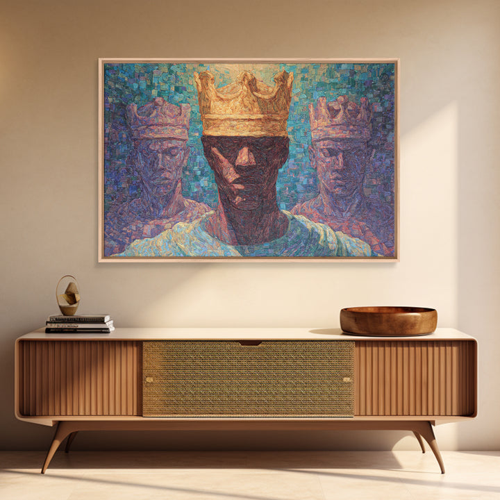 Impressionist Crowned African King Wall Art, Modern African Art Print, Black Culture Decor, Regal Portrait Canvas Print Gift