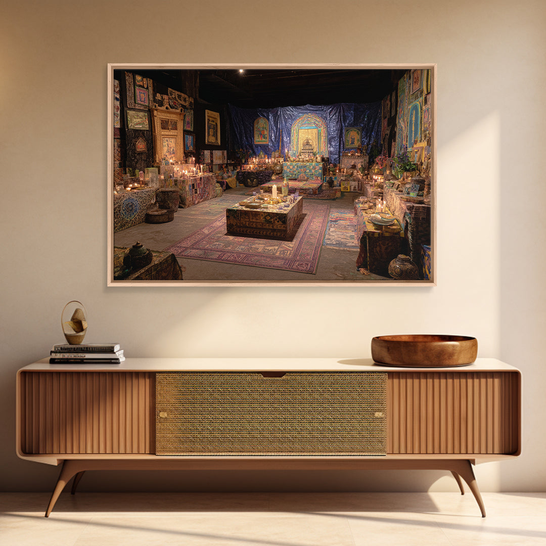 Candlelit Ancestral Ritual Room Wall Art, Afrocentric Tapestry Decor, Spiritual Wall Decor, African Home Decor Canvas Print