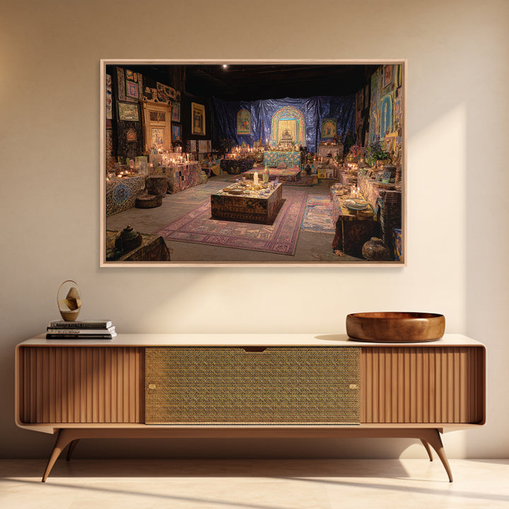 Candlelit Ancestral Ritual Room Wall Art, Afrocentric Tapestry Decor, Spiritual Wall Decor, African Home Decor Canvas Print
